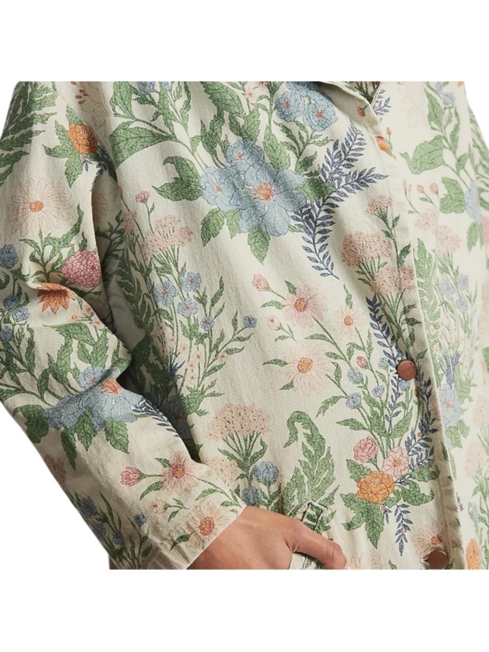 Wrangler X Free People Cream Floral Button-Up Jacket with Pink and Green Print - Picture 4 of 14